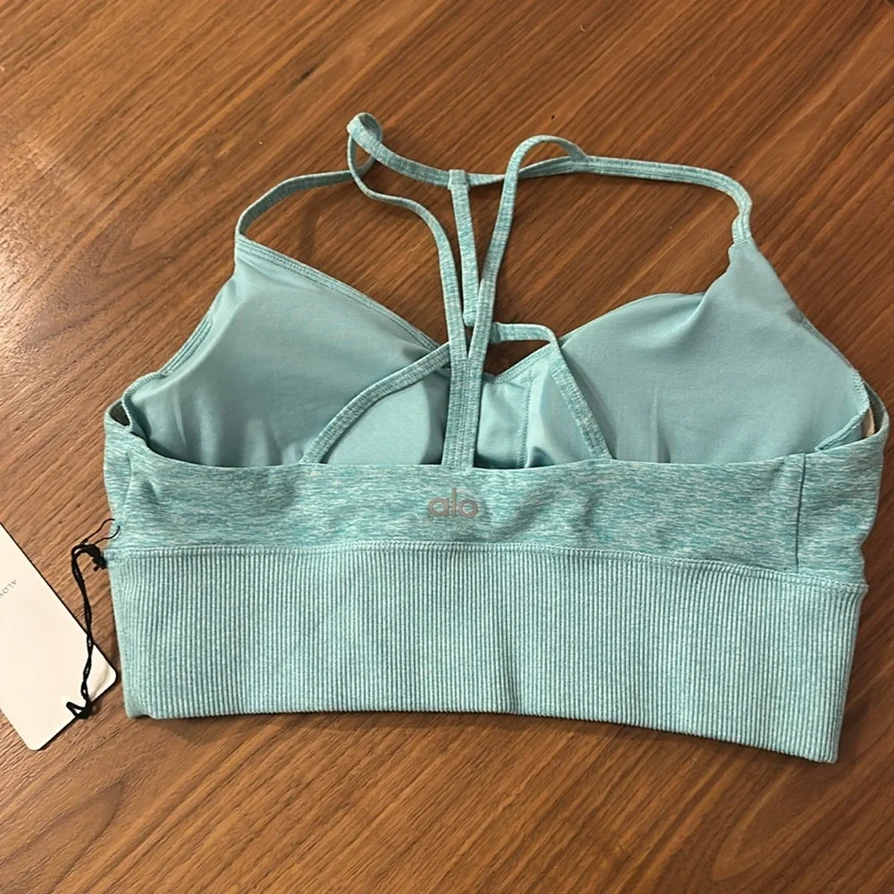 alo yoga lavish bra in medium blue quartz heather NWT